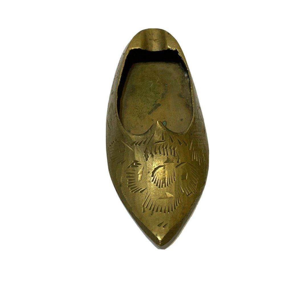 Vintage Etched Brass Slipper Shoe Ashtray - ZY India - Miniature 3 1/2 inches